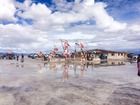 ウユニ塩湖内にあるプラヤブランカ。自分の国の国旗を思い出に残してきませんか？