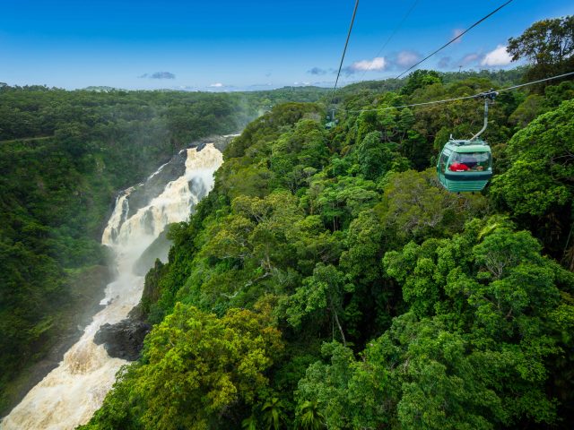 熱帯雨林の上を進むスカイレール。森の中に現れるバロン滝との遭遇！