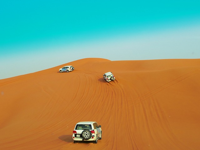 砂漠の中を右へ左へ揺られながらのドライブ