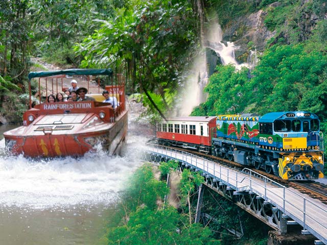 【選べるお得なプラン】アーミーダック付きキュランダ観光 スカイレール/ 列車 （キュランダ列車ゴールドクラスプランあり）